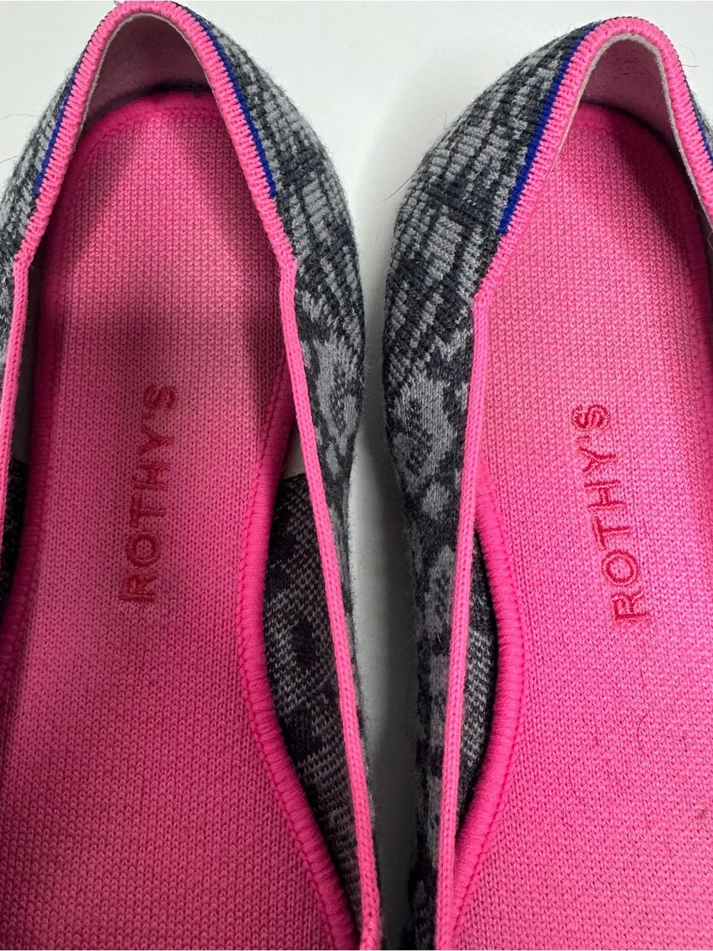 Rothy's The Flat Haze Spot Grey Leopard Pink Trim Size 10.5